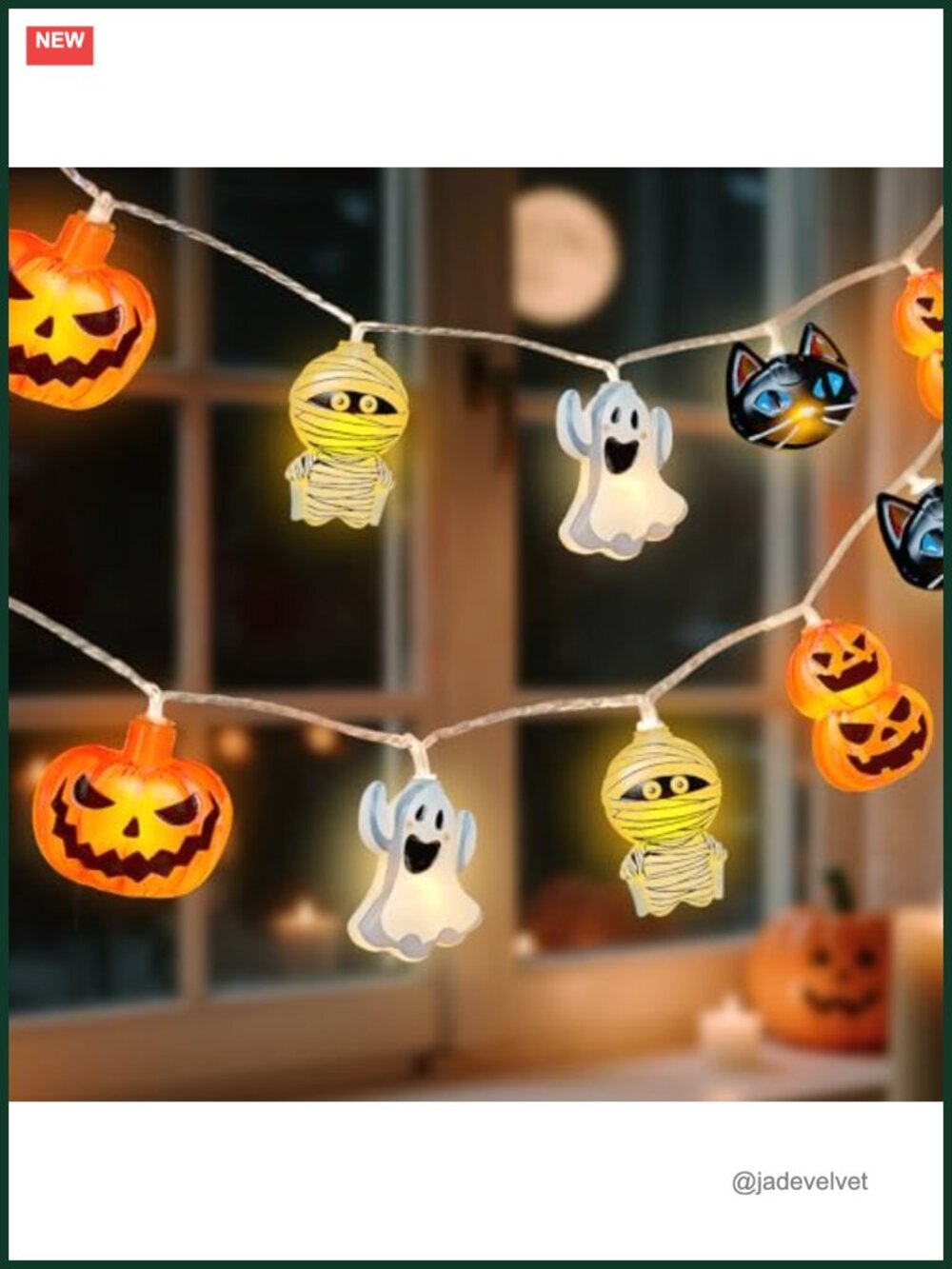 Halloween String Lights 20 LED Battery Operated Pumpkin Ghost Cat Decor 9.84 FT